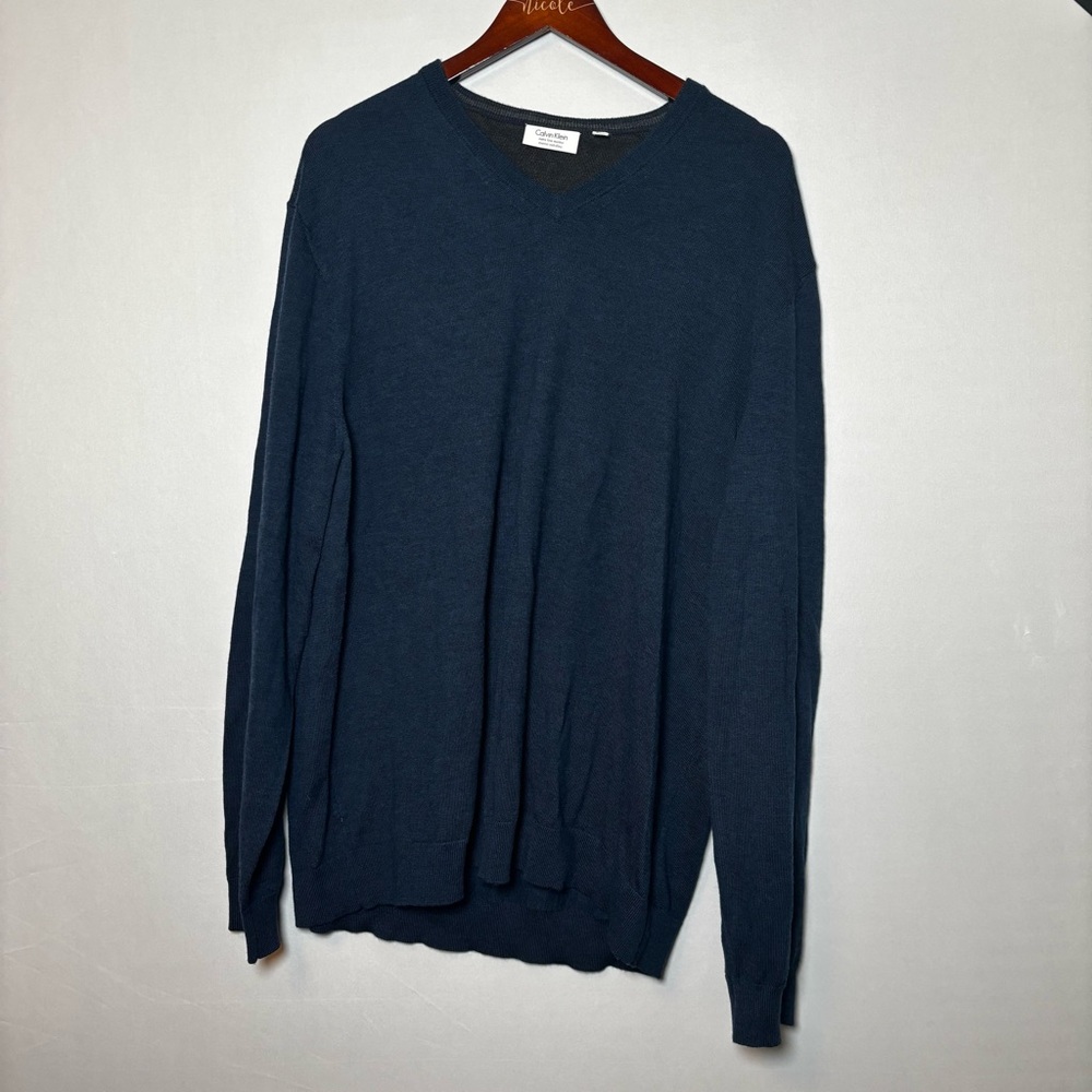 Calvin Klein Men’s Merino Wool Classic Navy V-Neck Men's Sweater Sz XXL